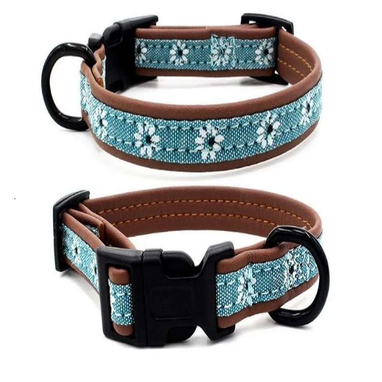 

Amazon Hot Sale Buckle Flower Pattern Puppy Adjustable Nylon Collars for Dogs in Small Medium Large Sizes, Customized color