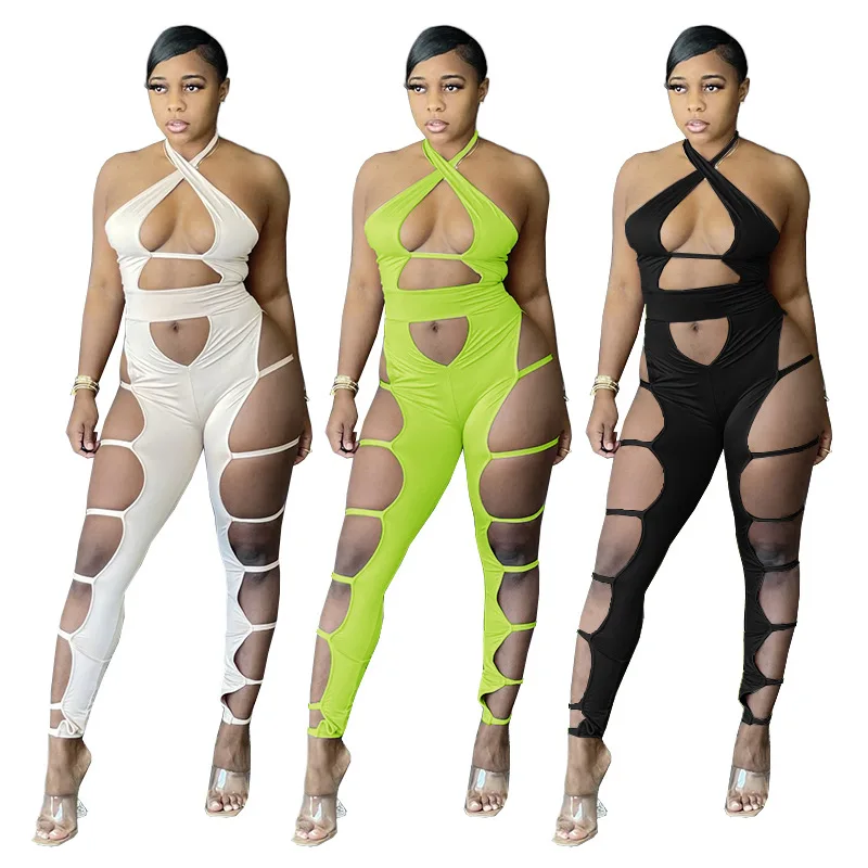 

EB-Hot Selling Sexy Lady Club Jumpsuits Strap Sleeveless Skinny Wrinkle Solid Color Summer Wear Women One Piece Rompers Jumpsuit