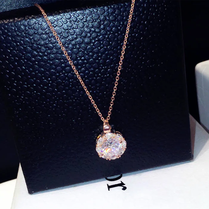 

Europe US Allergy Free Gold Plating Crystal Clavicle Necklace Link Chain Shiny Round Crystal Pendant Necklace