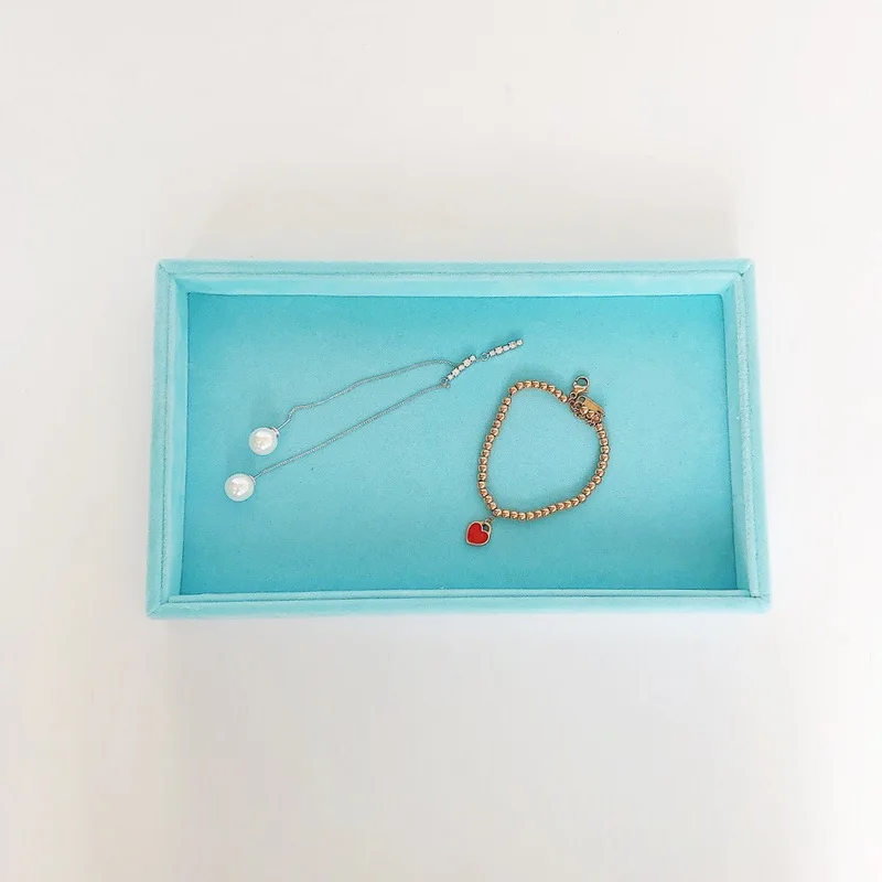 Blue Drawer Divider Wooden With Luxury Velvet Jewellery Storage Earring