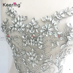 Keering special design wedding dress lace bodice flower applique WDP-111