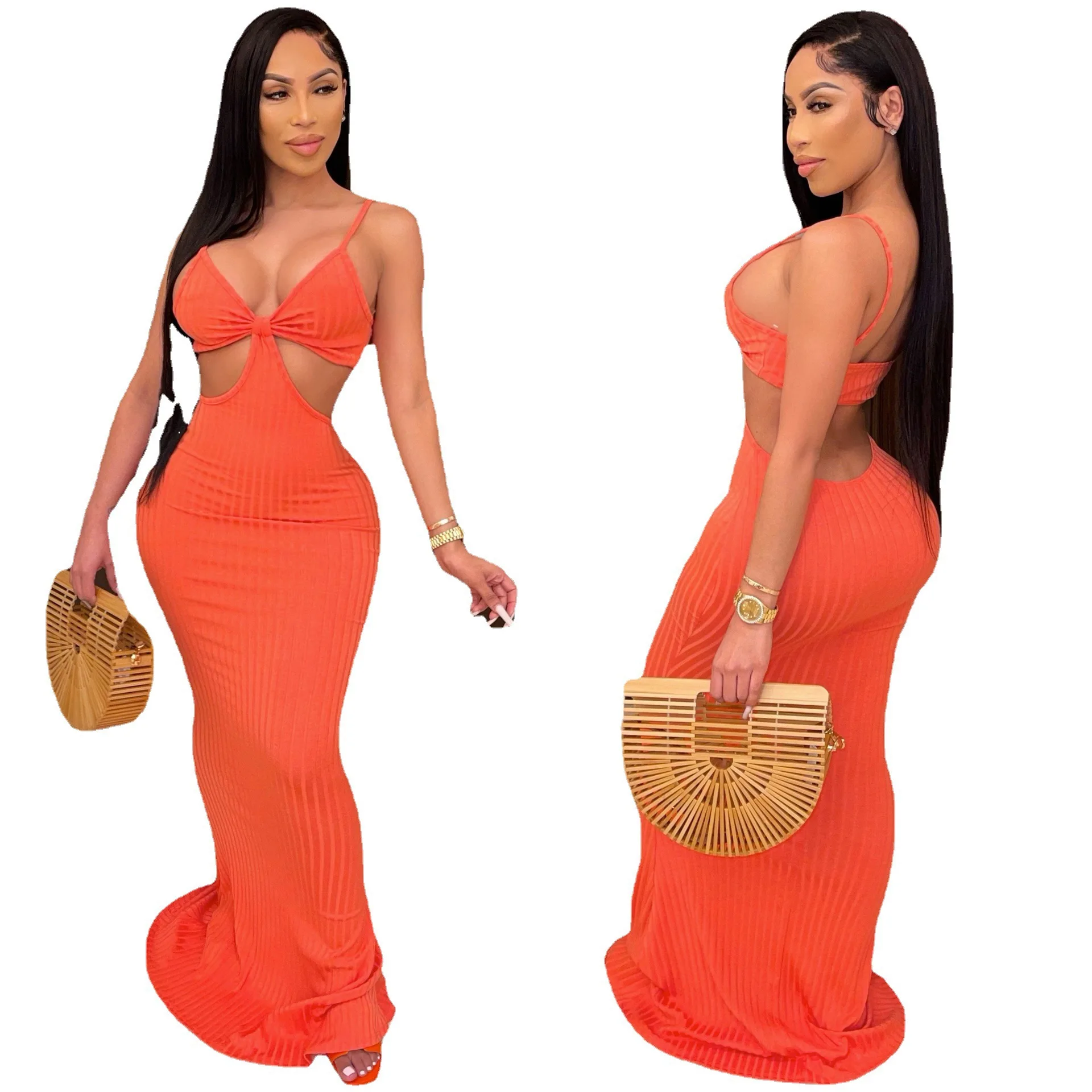 

Yingchchao Trendy Fall 2021 Summer New Designer Sexy Casual Halter Plus Size Bodycon Long Dress Women Casual Dress