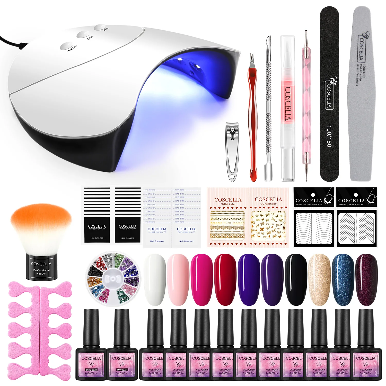 

COSCELIA 10 Colors Gel Nail Polish Kit Professional Nail Art Tools Kit With Light