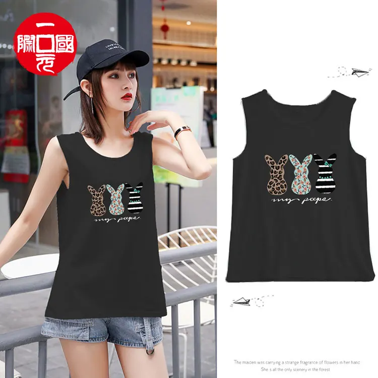 

Loose pullover women's t-shirt sleeveless vest round neck printed sweatshirt