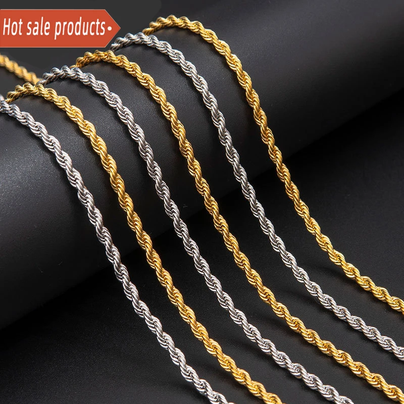 

Hot Sell Hip Hop Stainless Steel Rope Chain Factory Custom Length Mens Jewelry Necklace Gold Plated Rope Chain 2mm 3mm 4mm 5mm