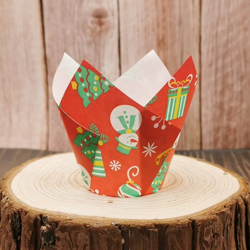 
Christmas Tulip Cupcake Liner Baking Cup- for Standard Size Cupcakes and Muffins Baking Liners for Christmas Celebration 