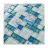 Fashionable factory price blue and white crystal glass mosaic tile mixed shell resin mosaic backing mesh wall and floor decor