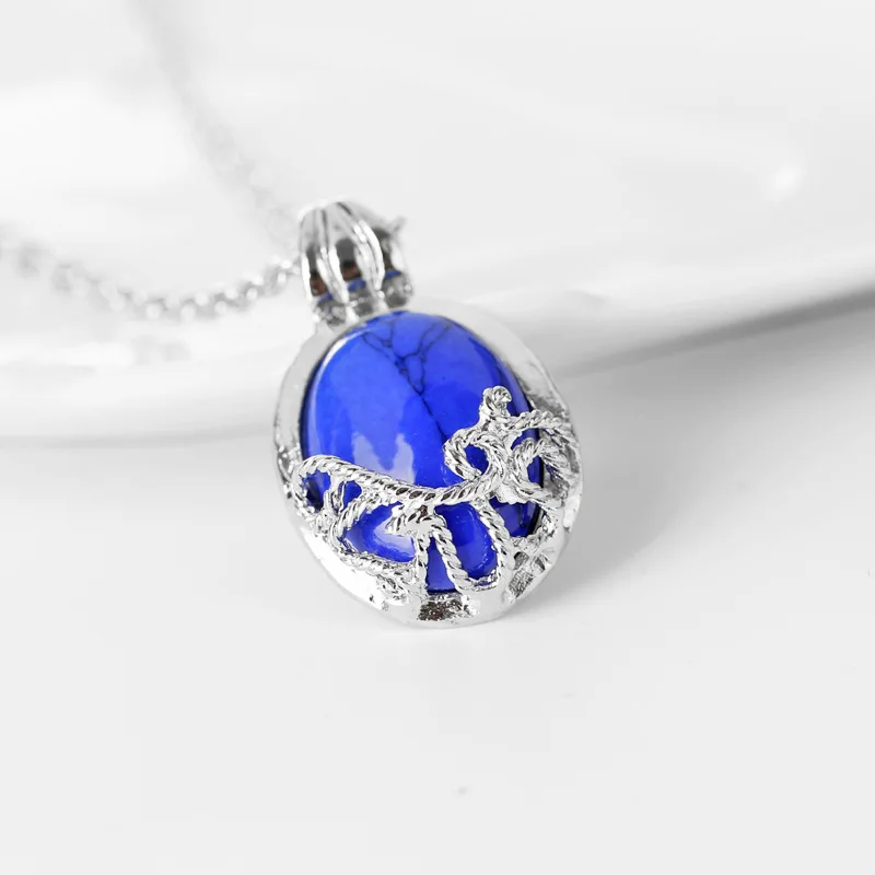 

China Jewelry Manufacturer The Vampire Diaries Katherine Necklace Natural Stone Blue Gems Pendant The Vampire Diaries Necklace, As picture