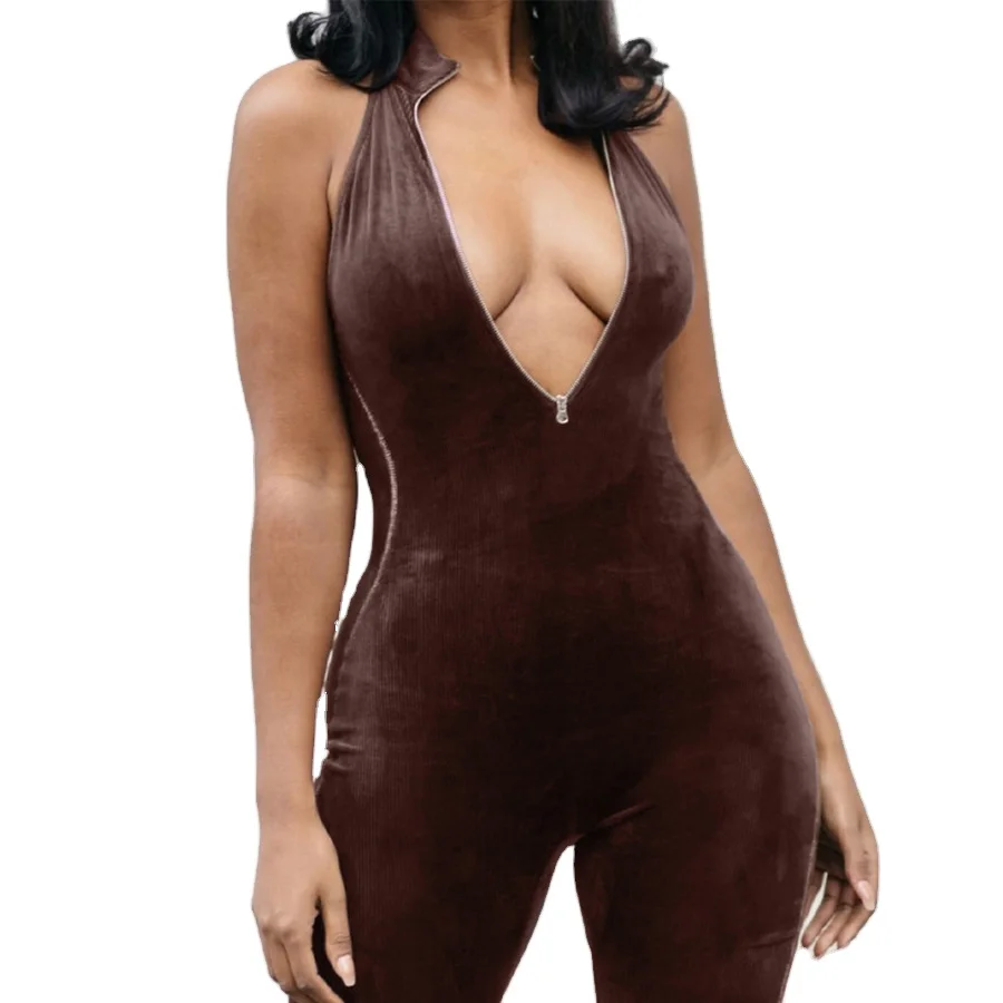 

AYP1079 2021 New Arrivals Autumn Patchwork Front Zipper Women Jumpsuits Bodysuits