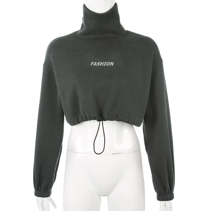 
2019 FJUN oversized hoodie women crop top hoodie high neck long sleeve hoodie streetwear 