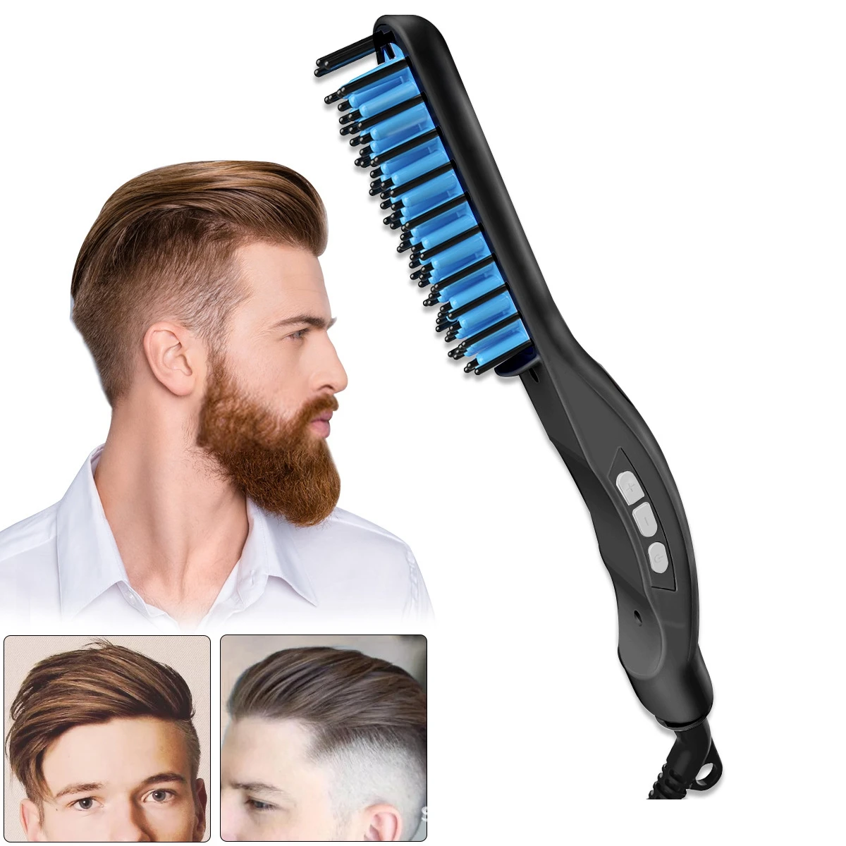 

One Step Wet Dry Dual Use Electric Heating LCD Digital Hot Hair Brush for Men's beard Straightener