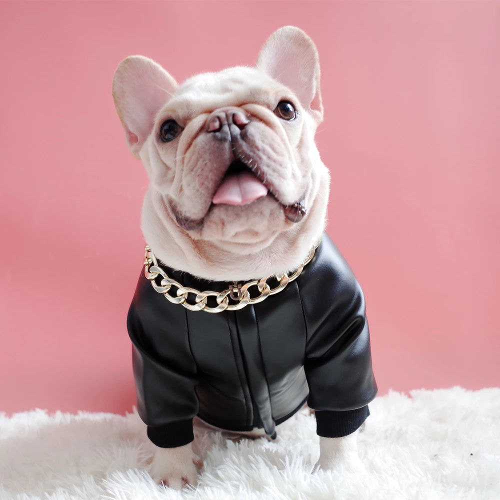 

New pet clothes autumn and winter plus velvet PU leather dog costumes pet clothes, Black