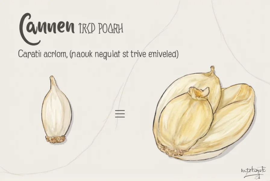 Visual comparison of whole garlic cloves next to their minced equivalents showing teaspoon measurements