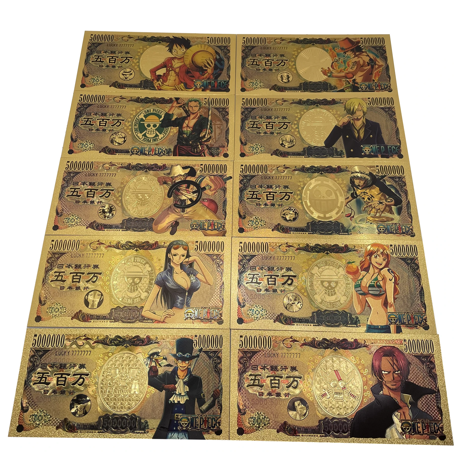 

15 Designs Japanese Anime One Piece Monkey D Luffy Sanji Nico Robin Nami Sabo Shanks Gold banknote Banknote for Collection