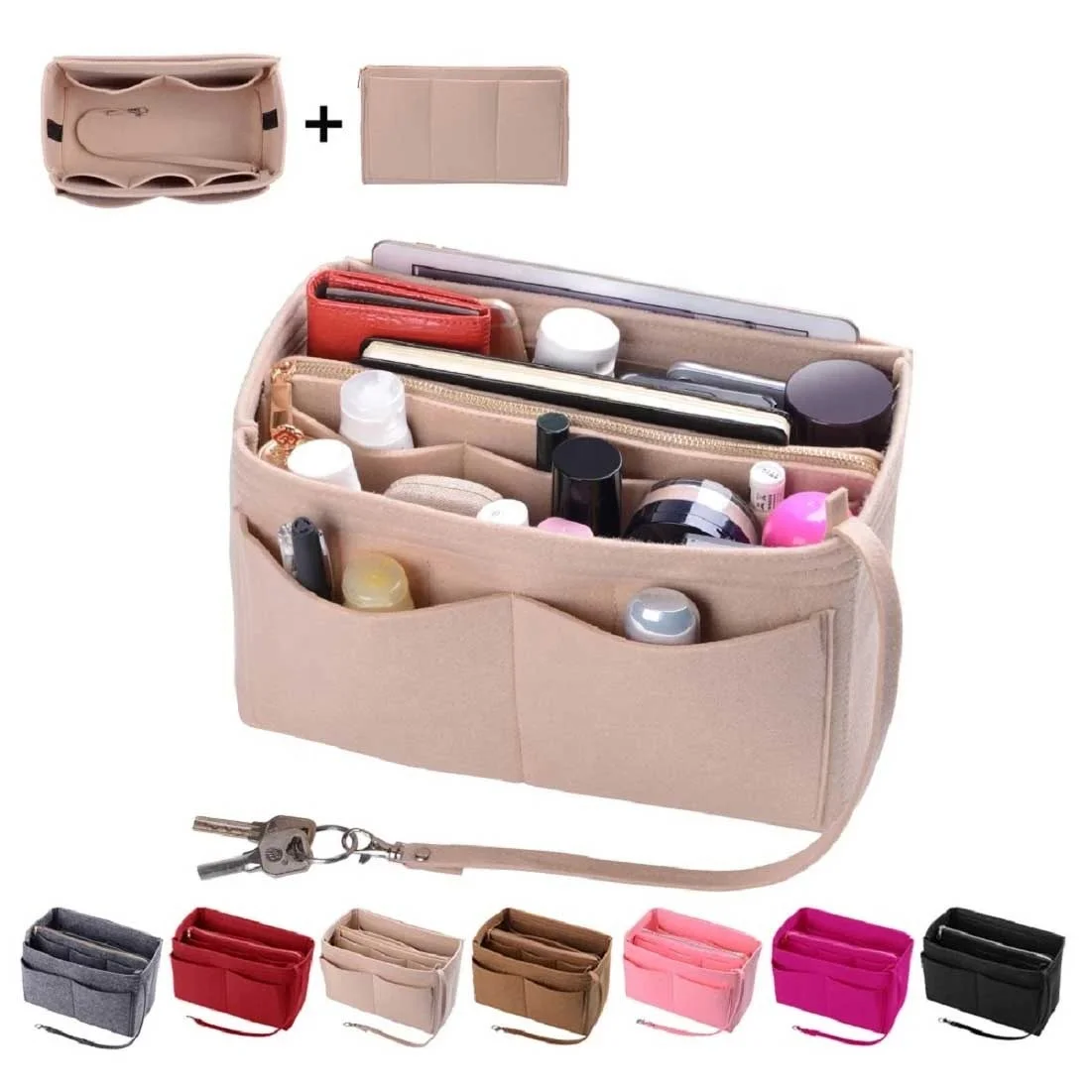 

BO-A001D 2021 Custom Felt cosmetic organizer Purse Insert Handbag Organizer Bag in Bag Organizer, Customized color