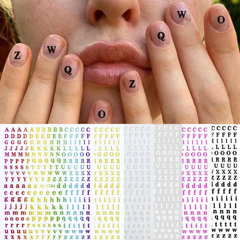 

New DIY Nail Stickers Laser Color Black and White Letter Stickers