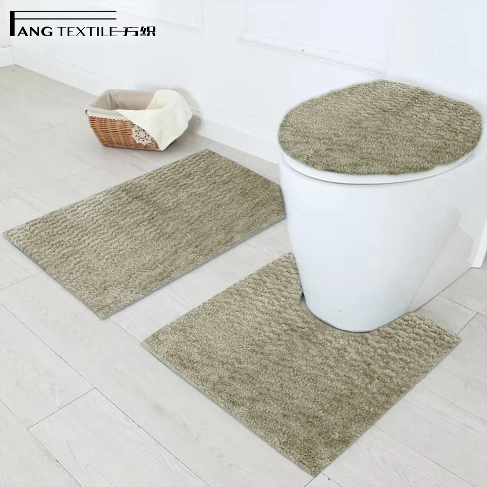 

Water Absorbent Microfiber Toilet Rug 3 Piece Bath Mat Set For Bathroom Floor