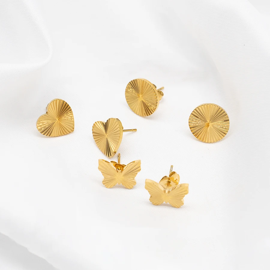 

Butterfly Heart Round Earrings Jewelry Gold Pvd Coating Stainless Steel Stud Earring For Women