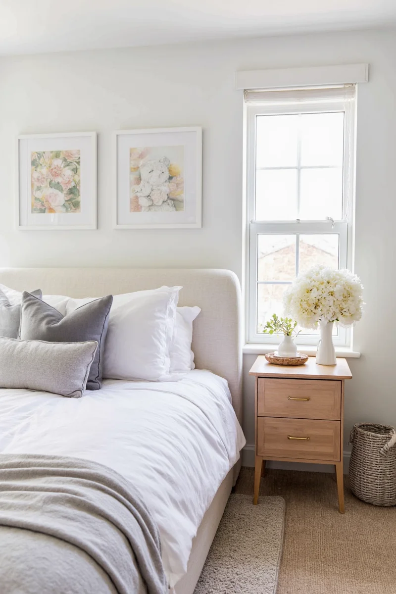Mood board showing soft blues, greens, and greiges