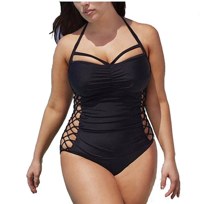 

5XL Plus Size Swimwear Women One Piece 2020 Push Up Swimsuit Bandage Swimming Suit For Monokini Swim Suits Sexy Bathing