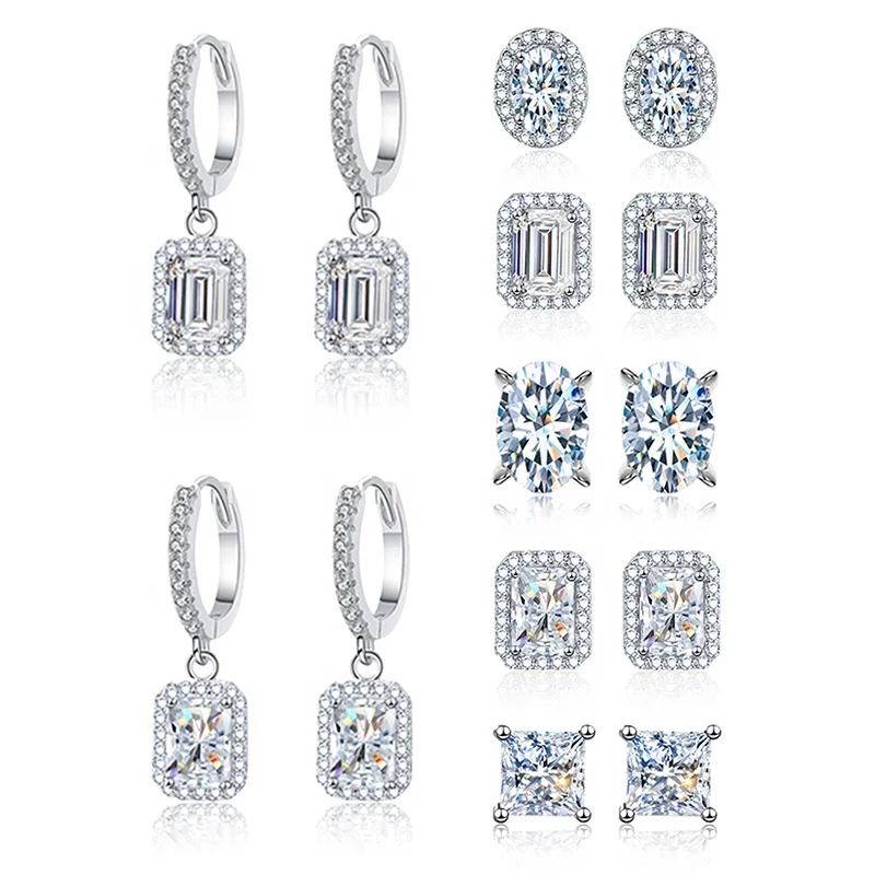 

wholesale Gra certified oval emerald radiant princess cut moissanite earrings 925 sterling silver women engagement fine jewelry