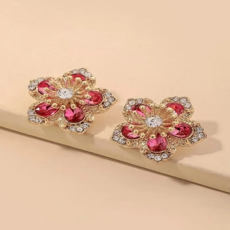 

fashion red crystal flower earring stud