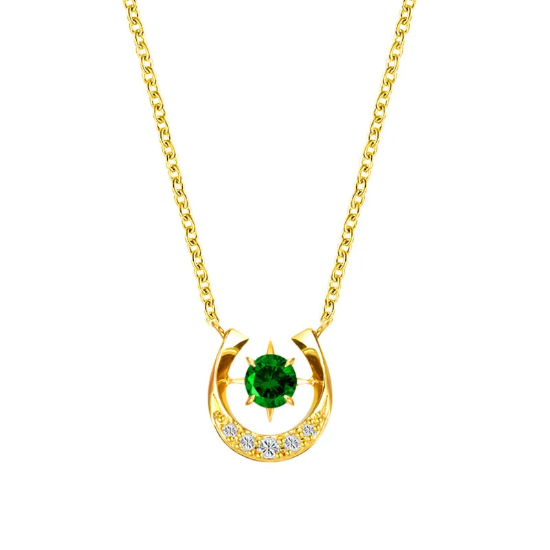 

Elegant 14K gold plated 925 Sterling Silver Jewelry horseshoe green diamond pendant chain Necklace for women