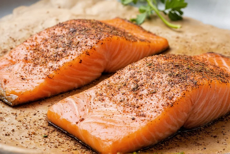 Salmon with seasoning on a plate