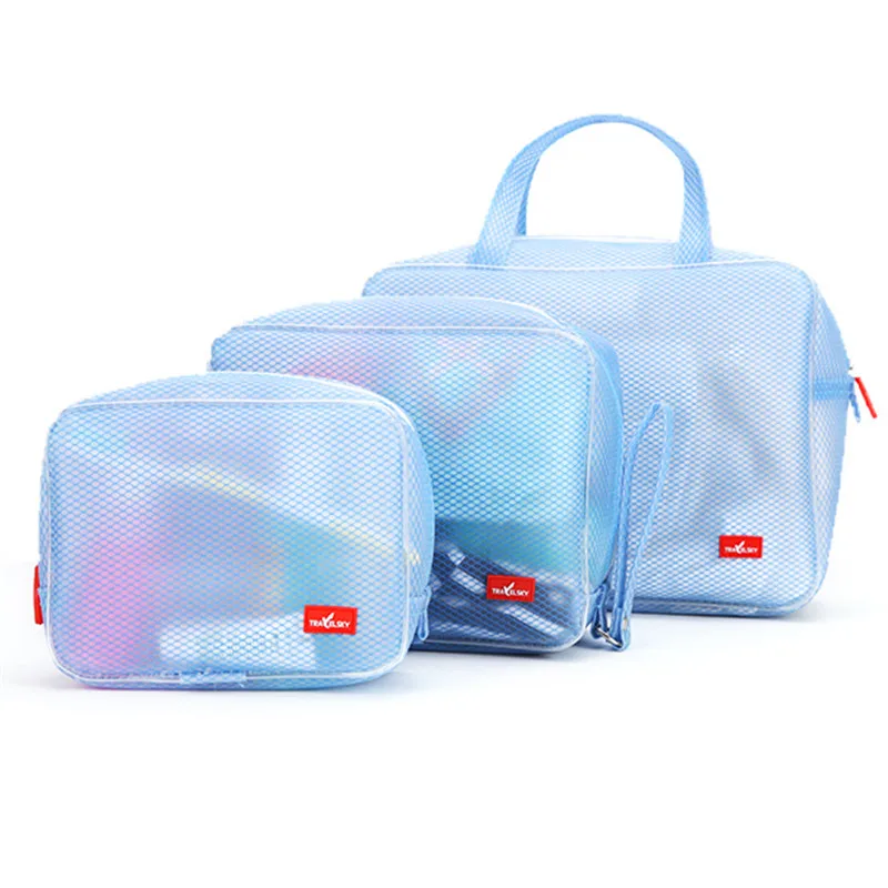 

2021 Travelsky Wholesale waterproof hanging cosmetic toiletry case bag pouch travel makeup organizer bag set, White,blue,grey