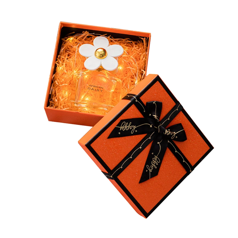 Orange Gift Jewelry Flowers Bouquets Cardboard Packaging Box With Bow Ribbon Custom Logo Cardboard Magnetic Gift Box With Lid