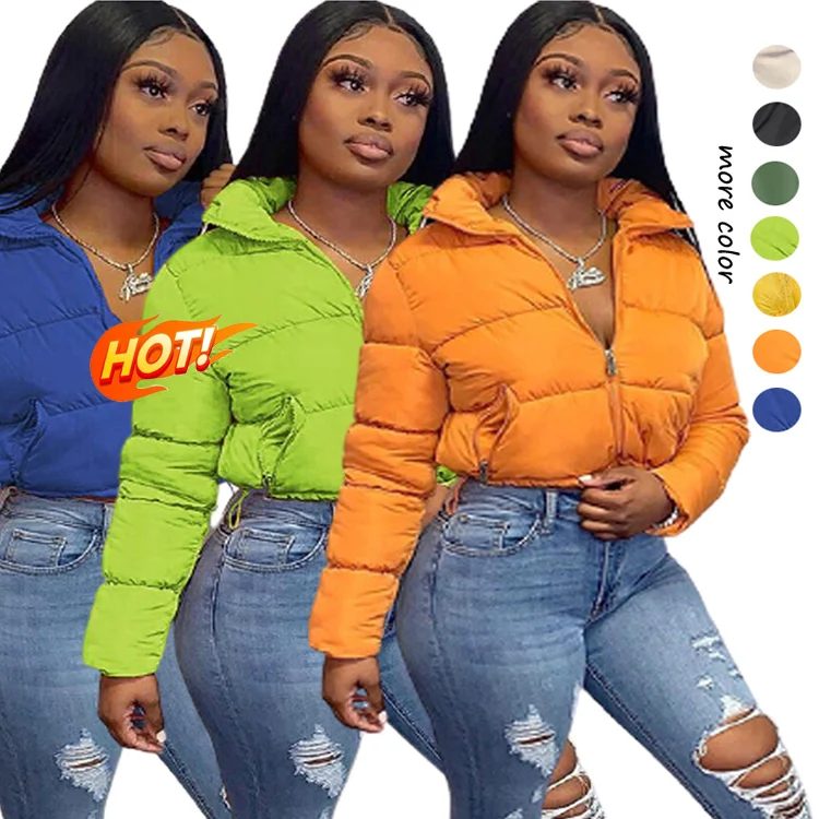 

2021 Winter Clothes Women Puffer Down Jacket Puffy Short Crop Bubble Coat custom-puffer-jacket