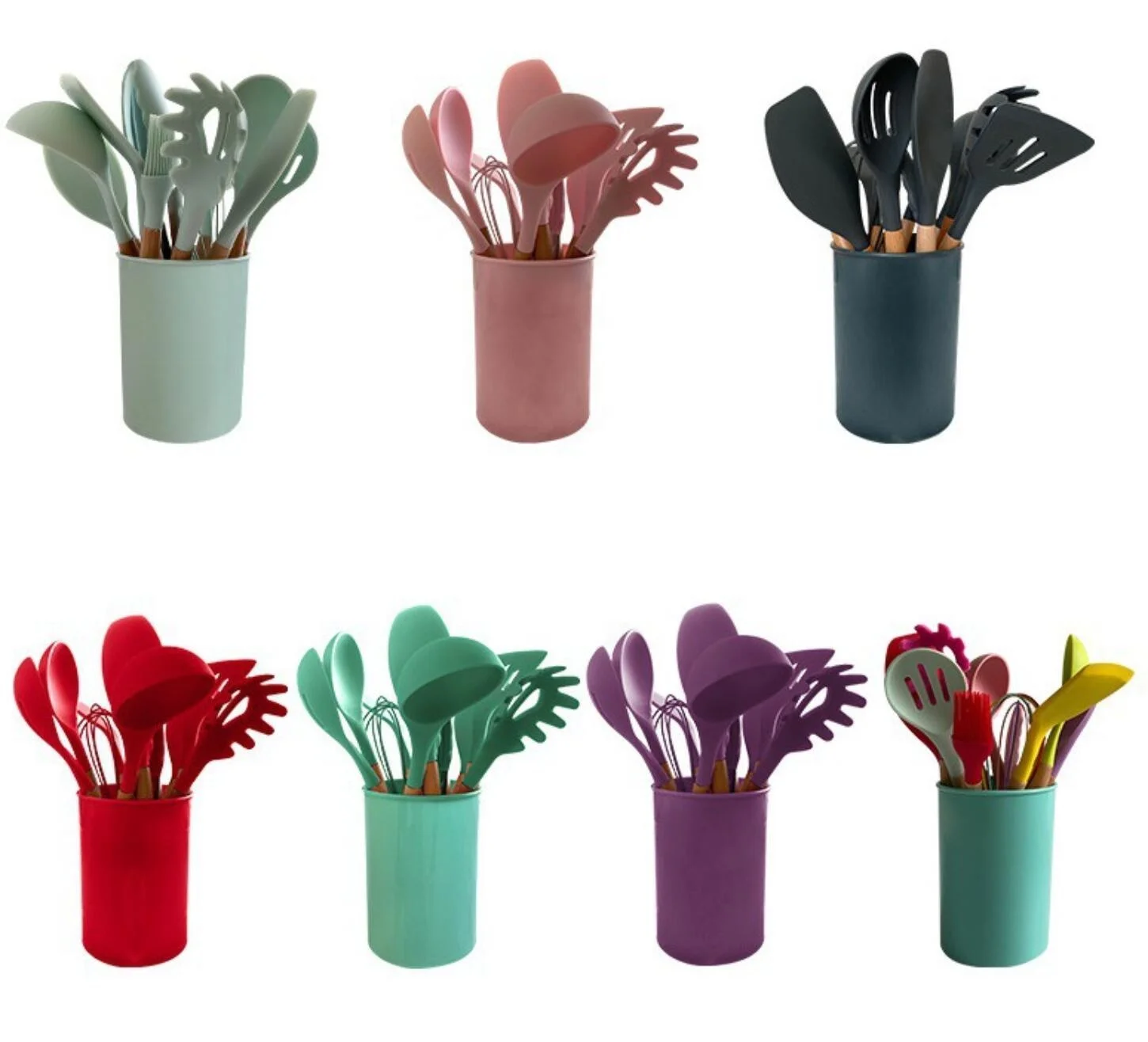 

11 Pieces Wooden Handle Nontoxic BPA Free Silicone Kitchen Gadgets Silicone Cooking Utensils Kitchen Utensil Set