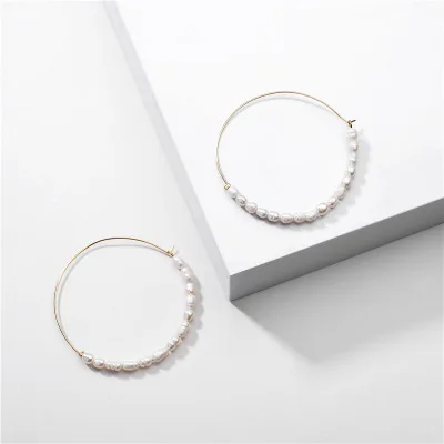 

Exquisite Handmade Natural Circle Pearl Earrings Freshwater Baroque Pearl Hoop Earring For Ladies