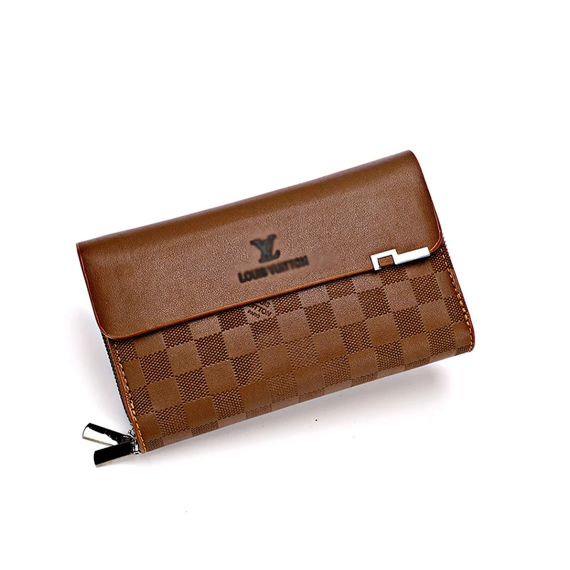 

Double zipper men's lattice bag hand bag large capacity multi card men's wallet