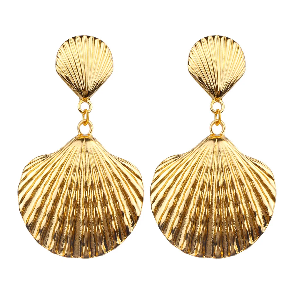 

F4U-E072 Fashion Bohemia Sea Shell Earrings Trendy Woman Gold plated Beautiful Natural Scallop Cowrie Shell Earrings