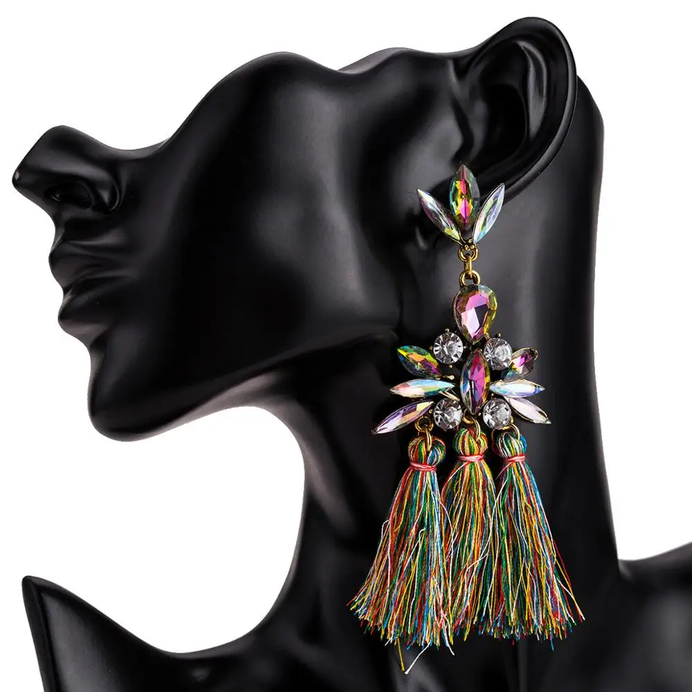 

Fashion Tassel Earrings long thread layered Alloy Exaggerated Rhinestone Diamonds Bohemia Earrings For Women, Golded