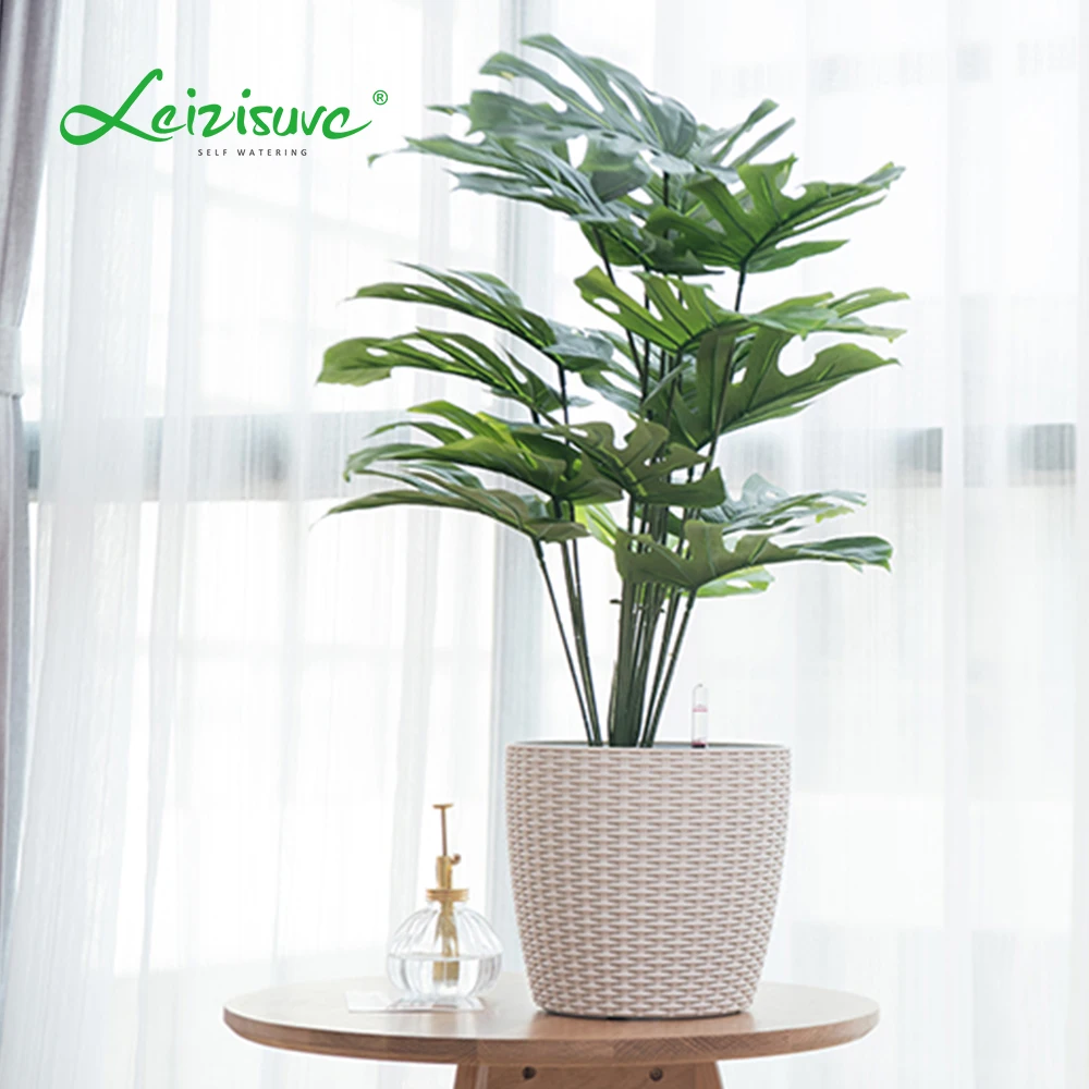 

Garden Indoor Plastic Flower pot rattan Surface Planter With Water Level Indicator, Customized