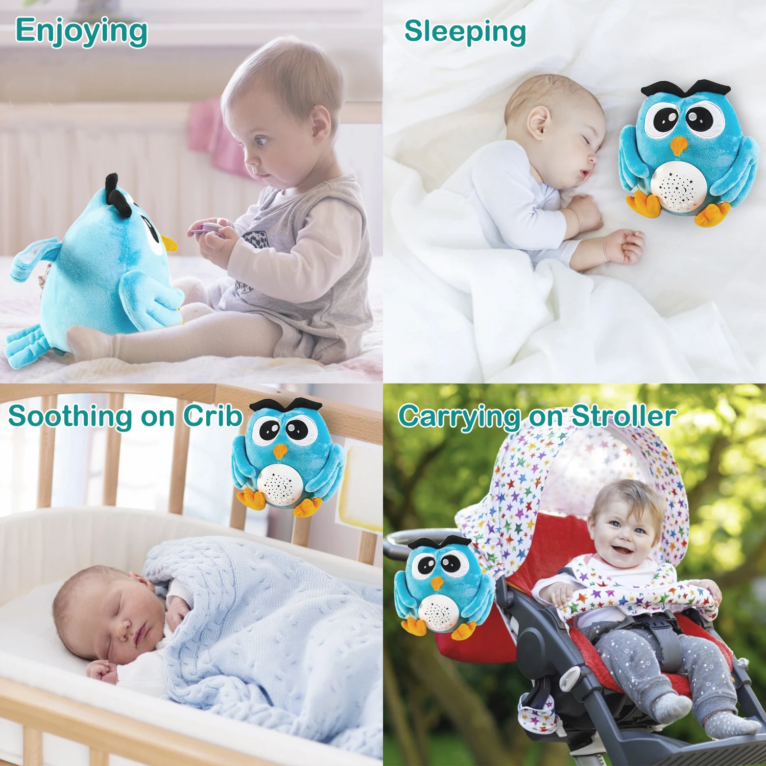 Baby Sleep Aid Stuffed Owl Plush Toy Soothing White Noise Sound LED Star Projector