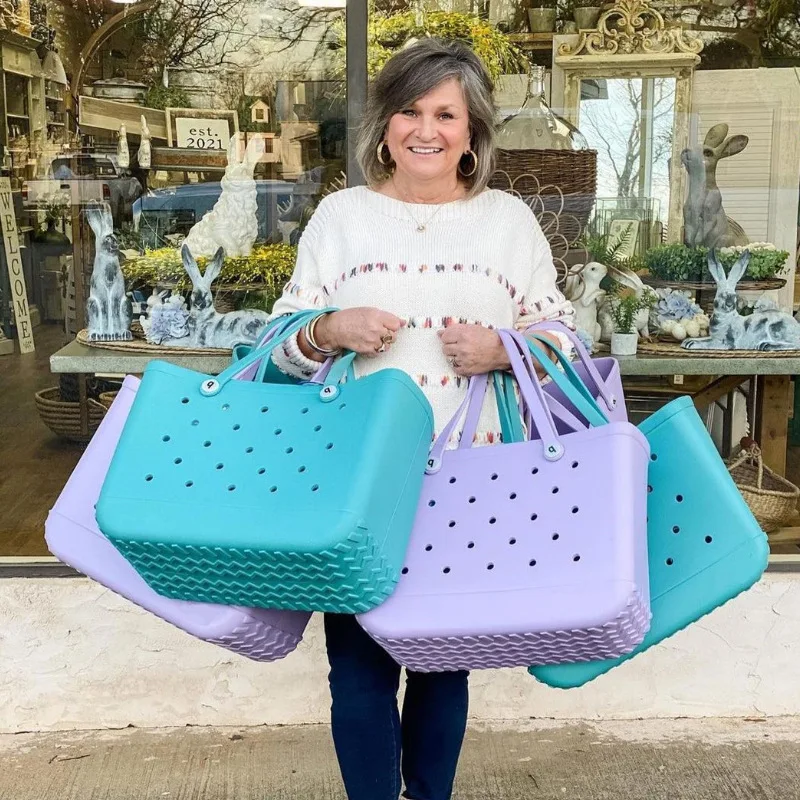 

New Fashion Large Capacity EVA Basket Silicone Beach Tote Bags, As pic