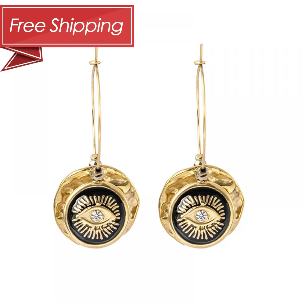 

Non tarnish jewelry free shipping stainless steel gold plated eye boucle d oreille bohemian vintage earrings