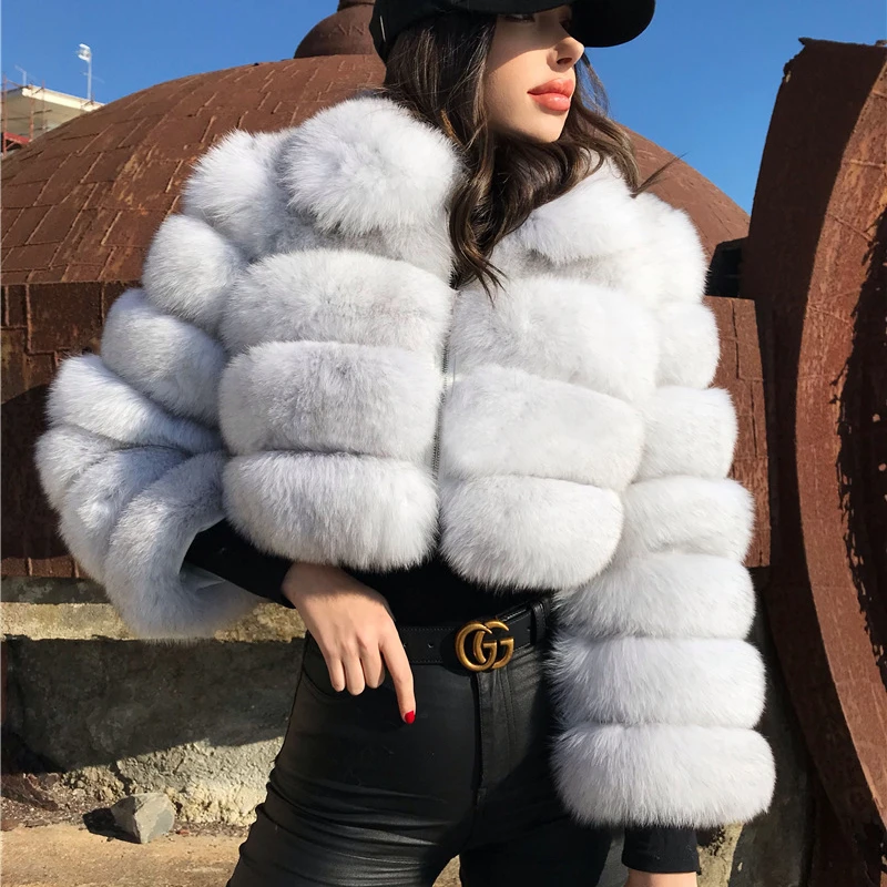 

2021 New 2020 New Winter Coat Jacket Women Faux Fox Fur Coat with Hood Fashion Short Style Fake Fur Coat for Lady