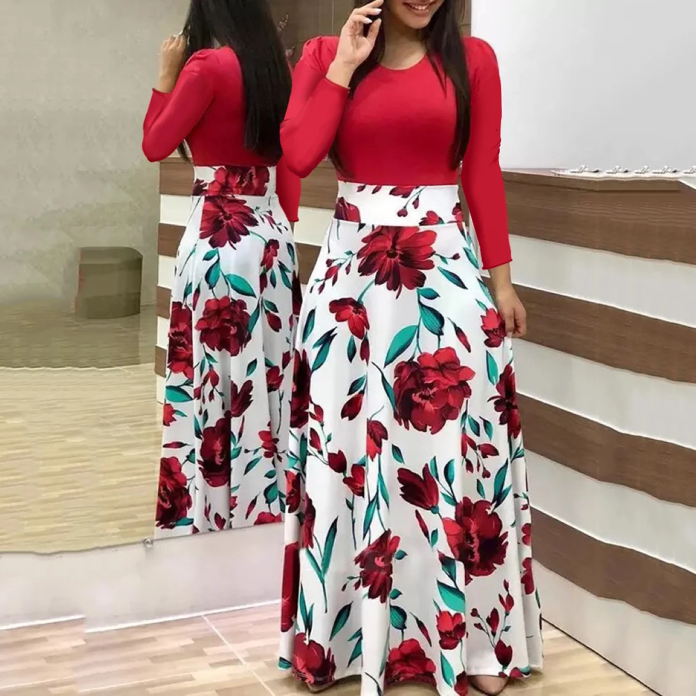 

Women Charming Floral Print Summer Patchwork Maxi Dress 2020 Casual Short Sleeve Vintage Boho Beach Long Dress Vestidos, As pictures