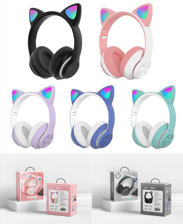 

Wireless Headphones LED Ears Headset Gaming Noise Canceling Stereo Wireless Earphones