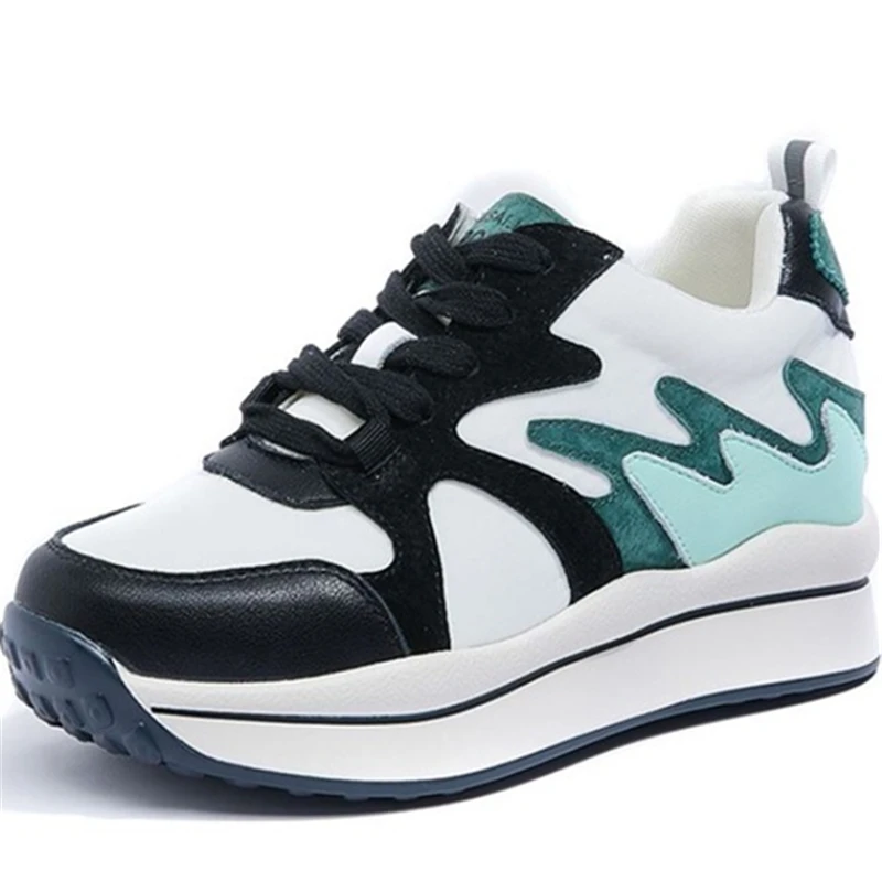 

2021 New Fashion Women Sneakers Mixed Color Cross Strap Round Toe Platform Shoes Thick Bottom Ladies Footwear