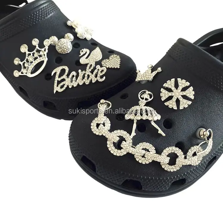 

Fashion Silver Rhinestone Clog Charm Accessories Decorate Crystal Alloy Shoes Croc Charms, Picture