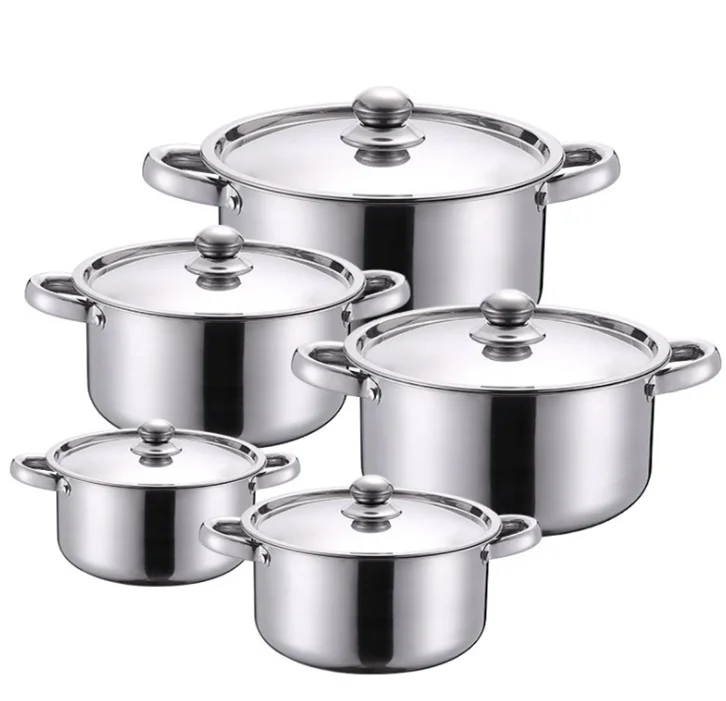 

2020 Wholesale Classic Stainless Steel 10pcs Royal Cookware Hot Pot Sets Soup Cooking Pot Set Induction commercial boiling pot