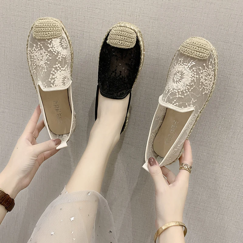 

Women fashion ballerina embroidery mesh flat shoe