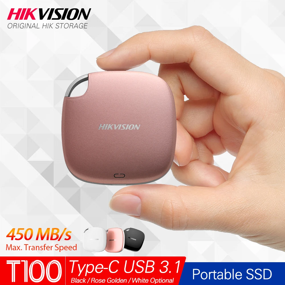 

Hikvision T100 Portable SSD 120GB 240GB 480GB 960G External SSD Disk Drive USB3.1 Type-C Solid State Disk 3 color SSD, Black white rose golden