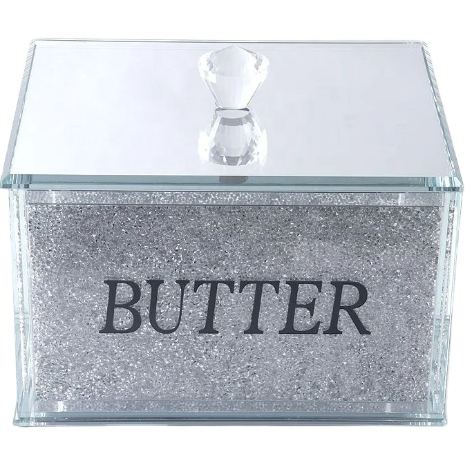 

Crystal glass silver crushed diamond butter canister kitchen storage, Customized color