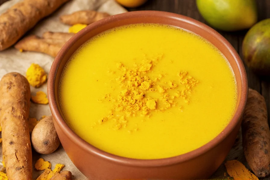 Step-by-step preparation of turmeric golden milk ingredients in a kitchen setting